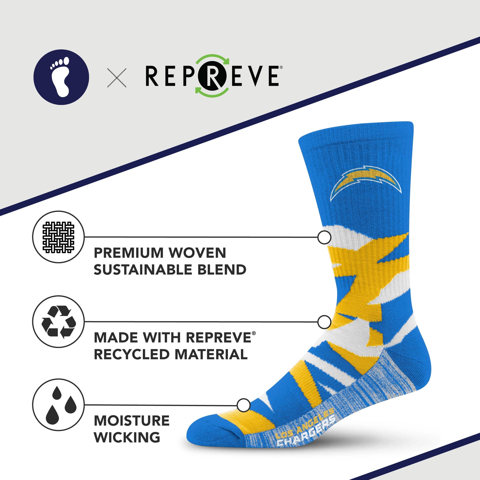 Los Angeles Chargers Breakout Premium Crew Socks
