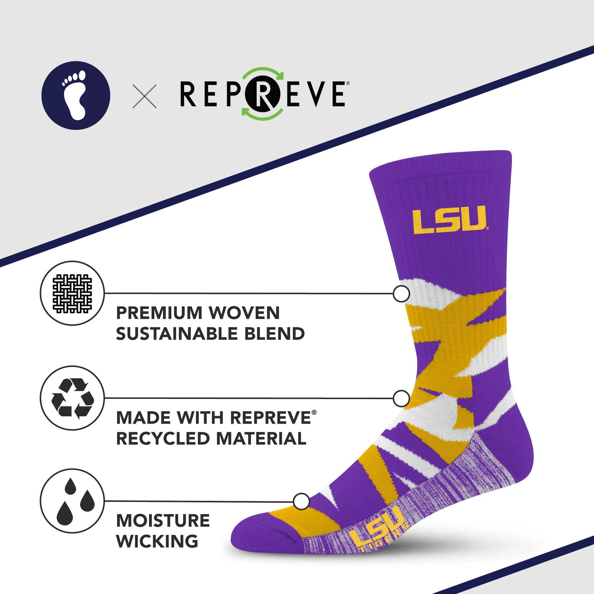LSU Tigers Breakout Premium Crew Socks