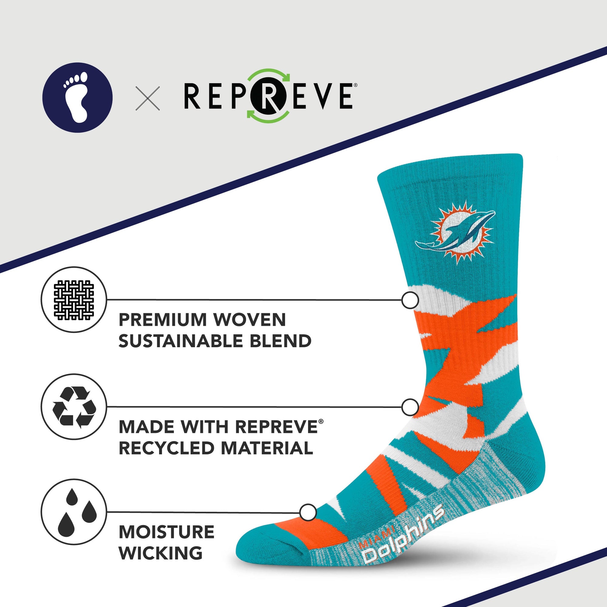 Miami Dolphins Breakout Premium Crew Socks