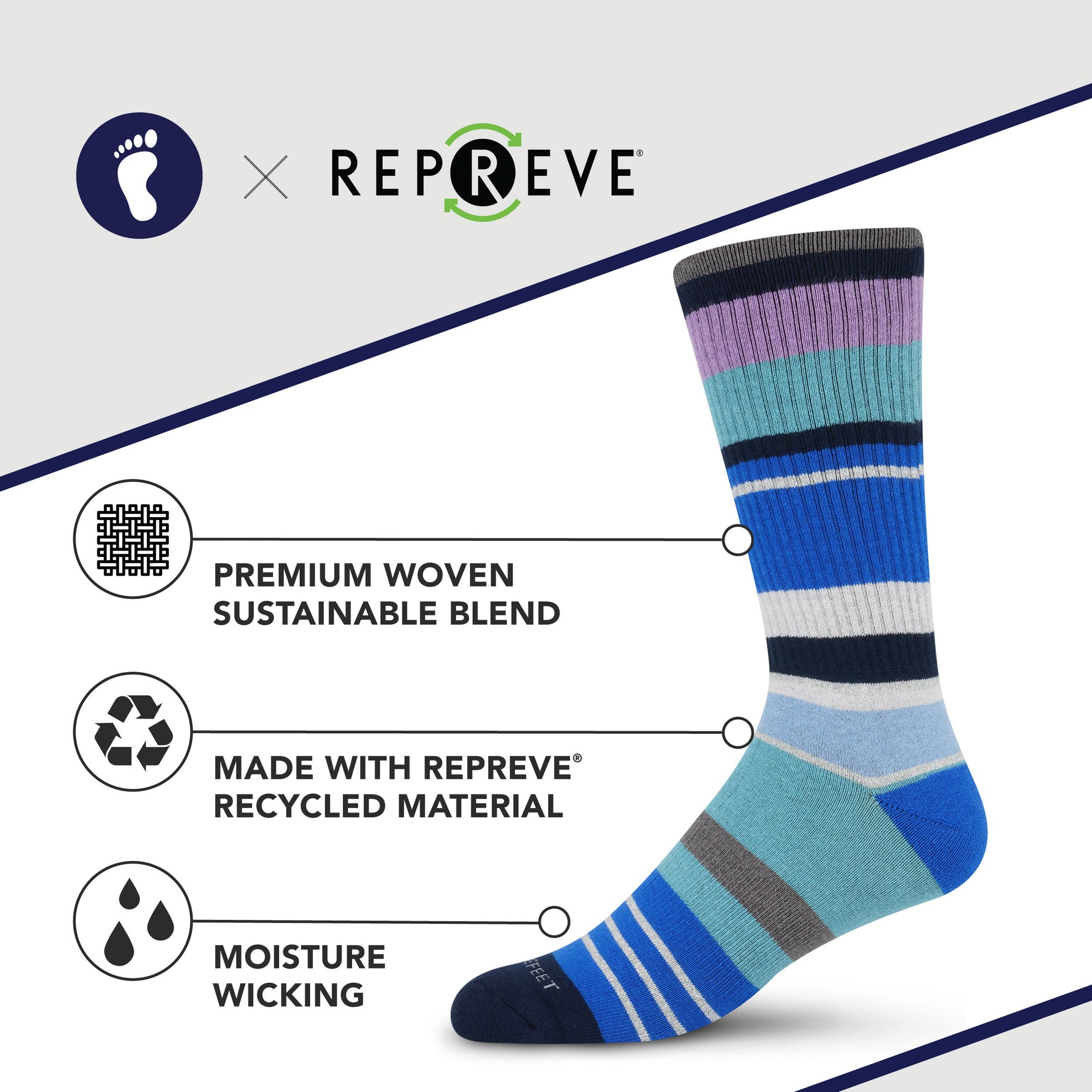 Premium Crew Socks Electric Stripe Blue