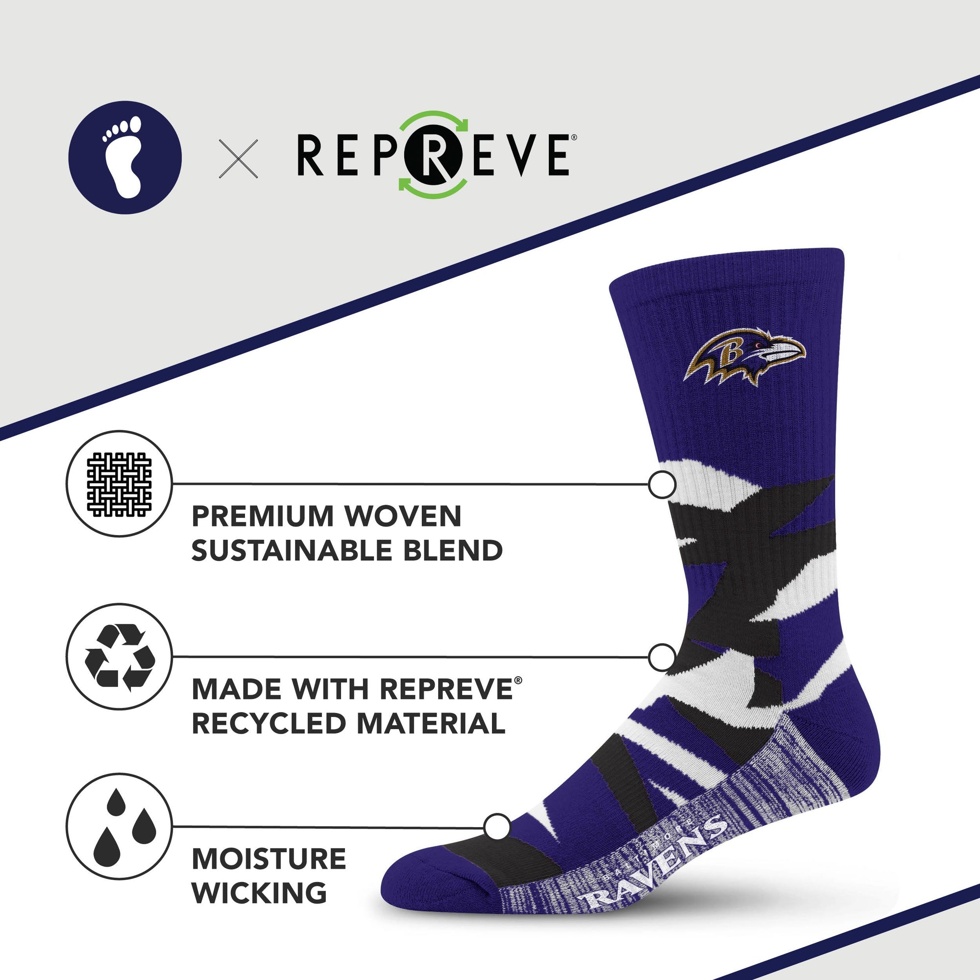 Baltimore Ravens Breakout Premium Crew Socks