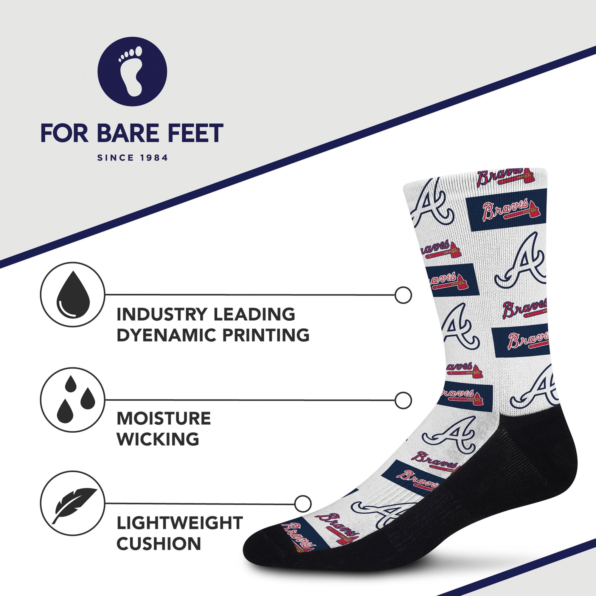 Officially Licensed MLB Atlanta Braves Poster Print Socks, Size Large/XL | for Bare Feet
