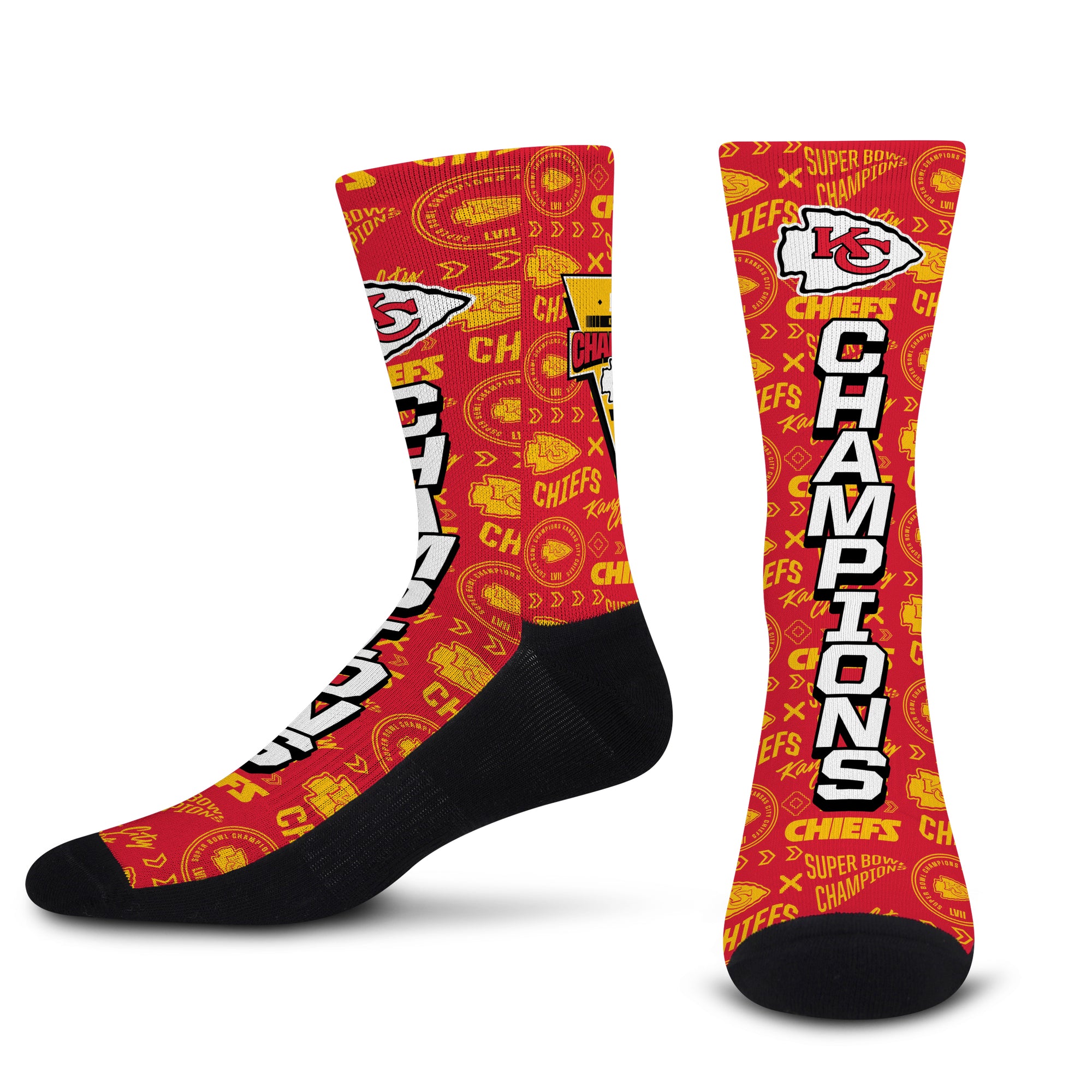 Officially Licensed NFL Kansas City Chiefs Super Bowl LVII Champions Socks, Size Large/XL | for Bare Feet
