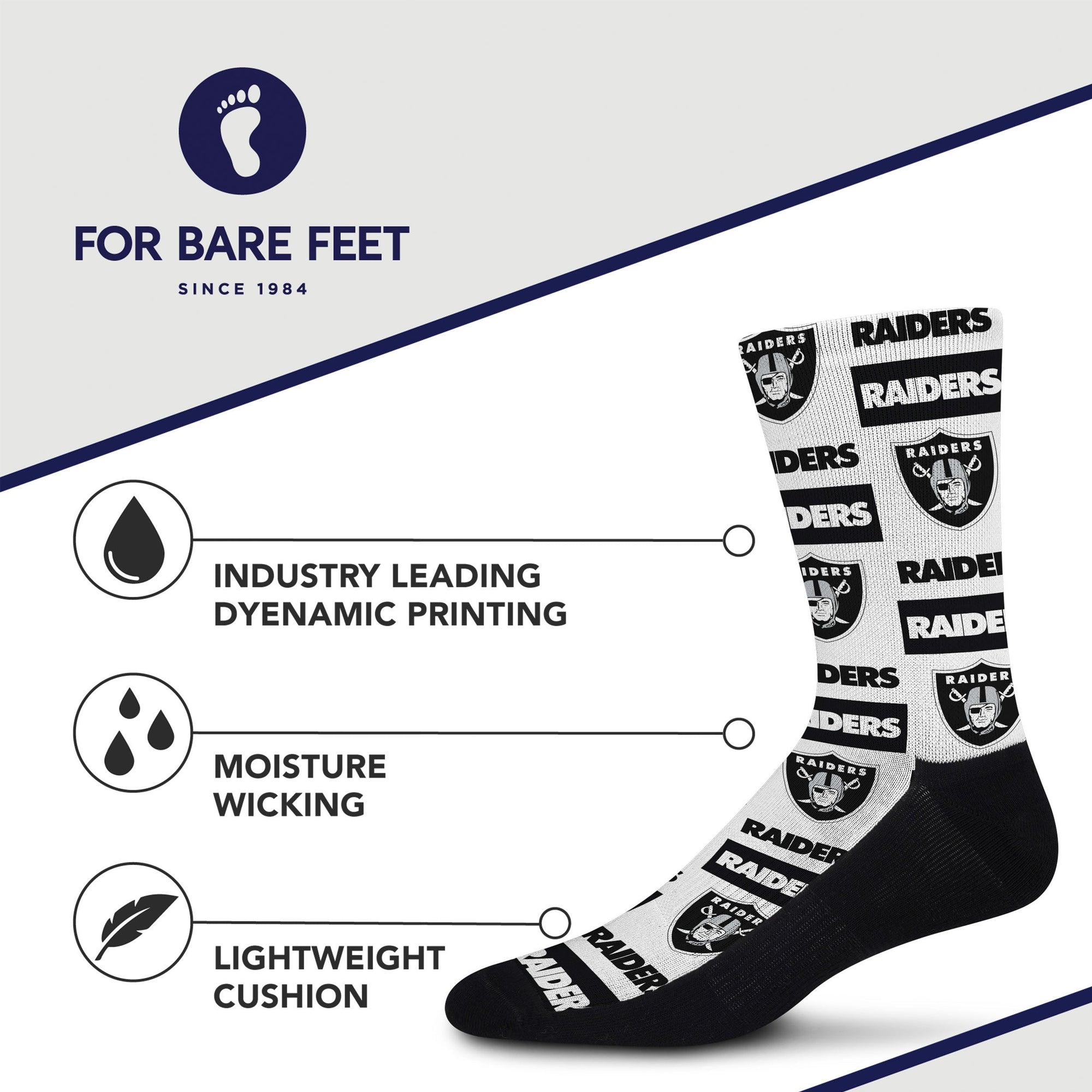 Officially Licensed NFL Las Vegas Raiders Poster Print Socks, Youth Size | for Bare Feet