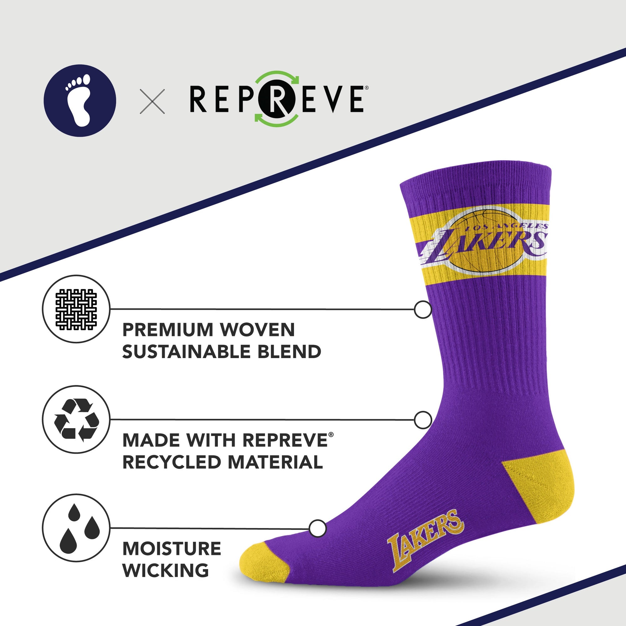 Official Los Angeles Lakers Mens Socks, Basketball, Crew, Ankle