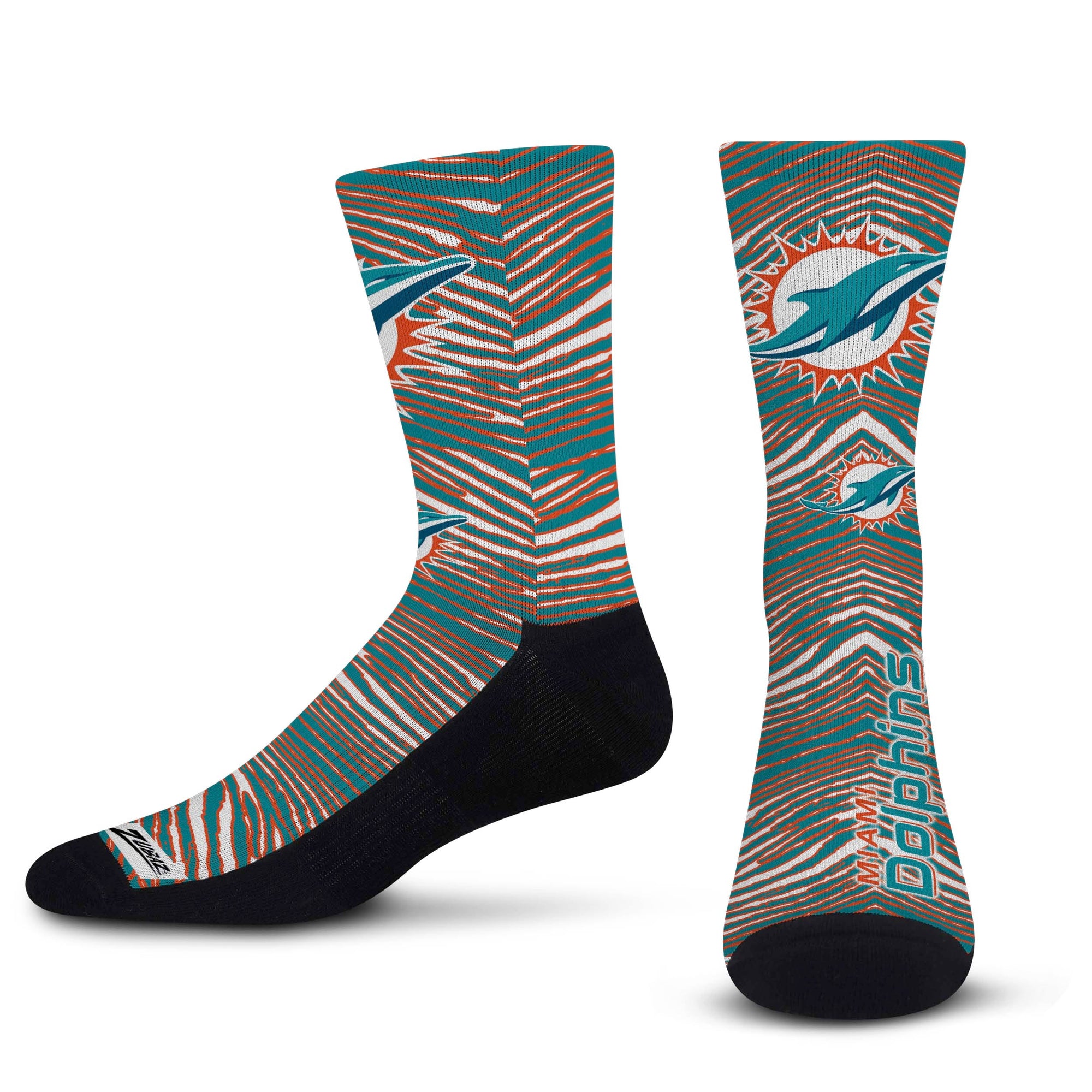 Officially Licensed NFL Miami Dolphins Zubaz Fever Socks, Size Small/Medium | for Bare Feet