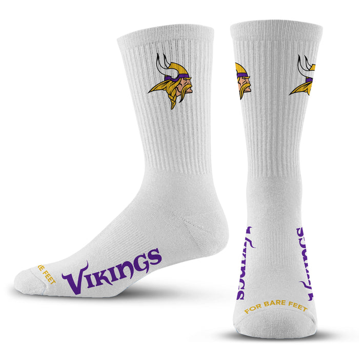 for Bare Feet Minnesota Vikings Reverse 4 Stripe Deuce Crew Socks Size: Large