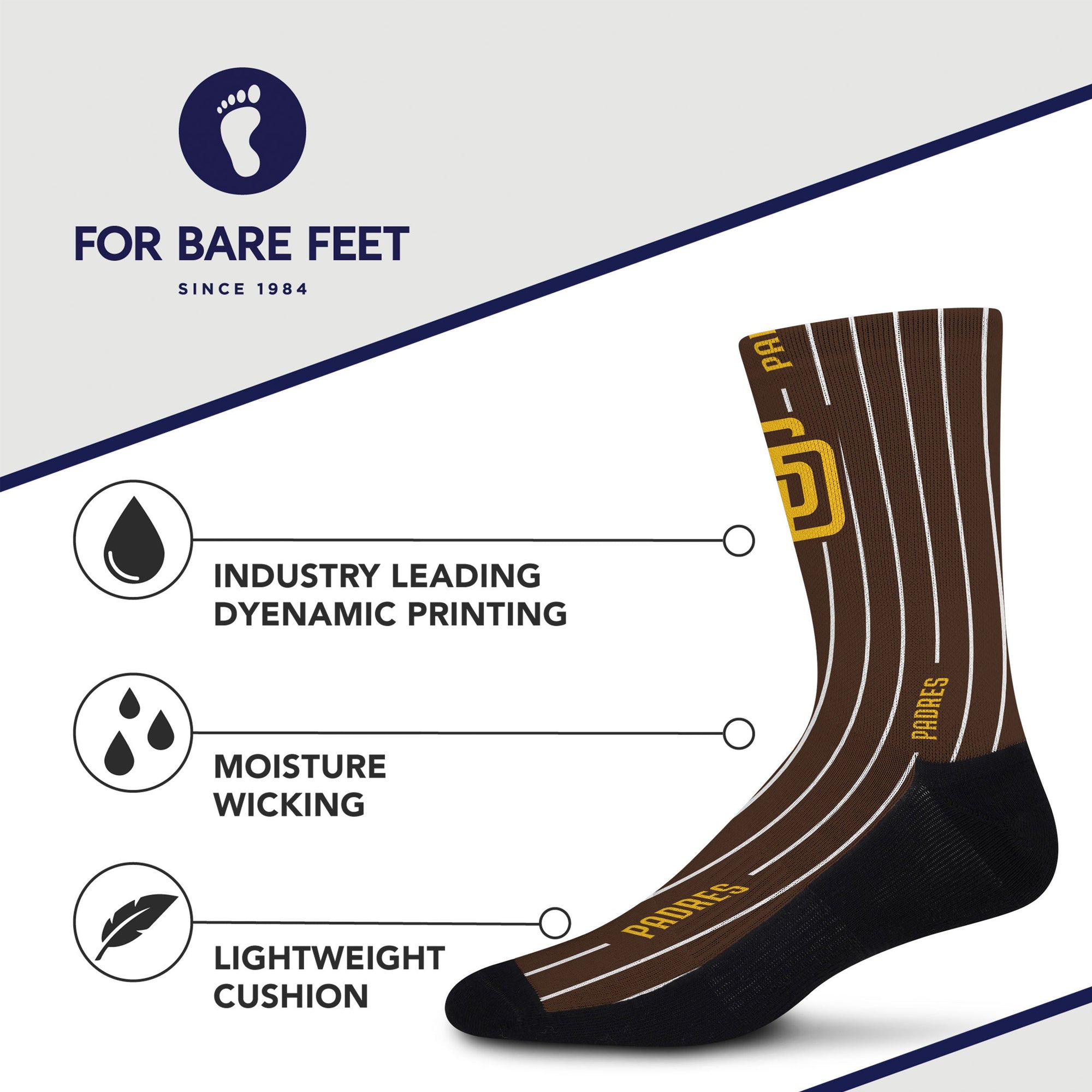 Officially Licensed MLB San Diego Padres Pinstripe Socks, Youth Size | for Bare Feet